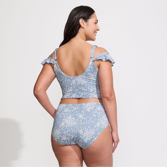 Land's End Two Piece Pique Ruffle Midkini and bottom Meadow Dixie floral Var - Picture 8 of 9